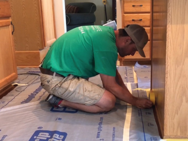 Masking kitchen floors with grip rite and yellow frog tape