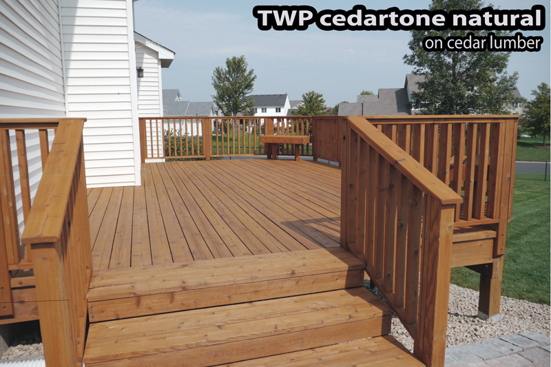 Wood deck in St Paul stripped, cleaned and stained with TWP CedarTone Natural