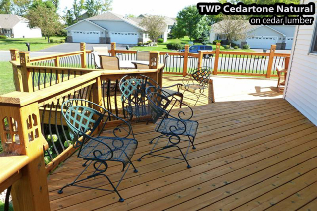 Wood deck refinished and stained in Bloomington with TWP cedartone natural