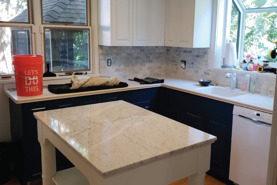 Two toned kitchen cabinet painting in Minneapolis