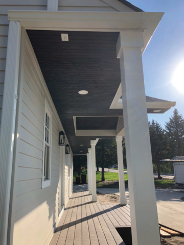 After applying a dark stain to fur soffits