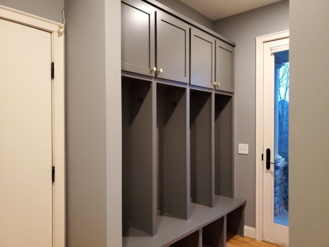 High quality durable finish for these garage entry cabinets